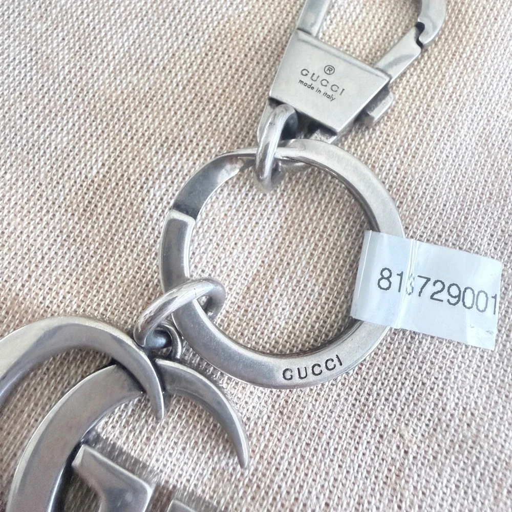 Gucci Marmont Double‎ G Key Chain Aged Palladium Silver Logo 817379 Italy